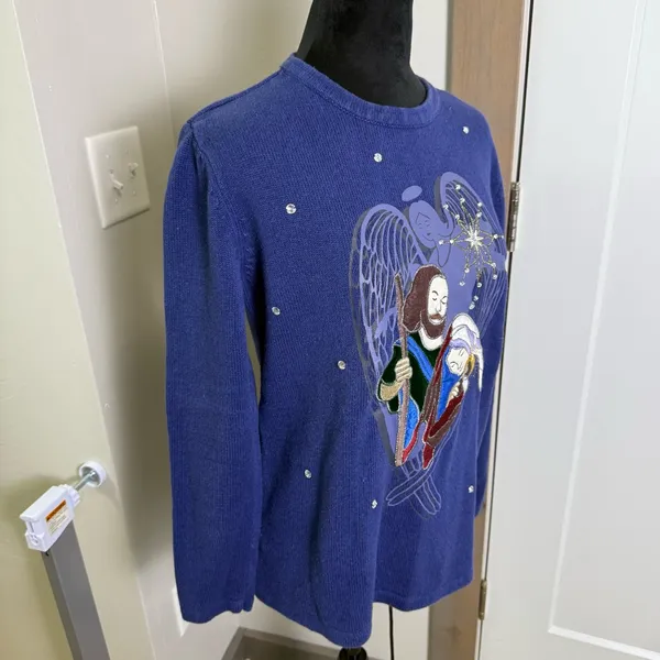 Westbound Christmas‎ Sweater Jesus Mary Joseph Religious Crewneck "Ugly Sweater" - Image 3