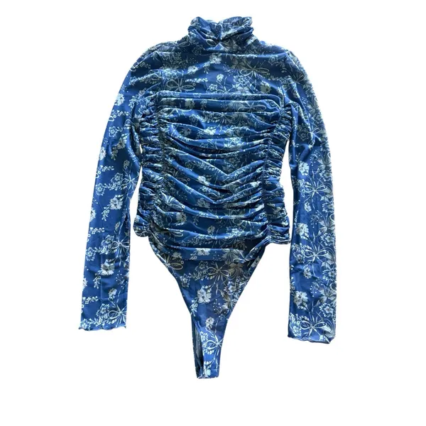Free People Intimately NWT Under It All Mesh Bodysuit XL Bluebell Combo Sheer - Image 3