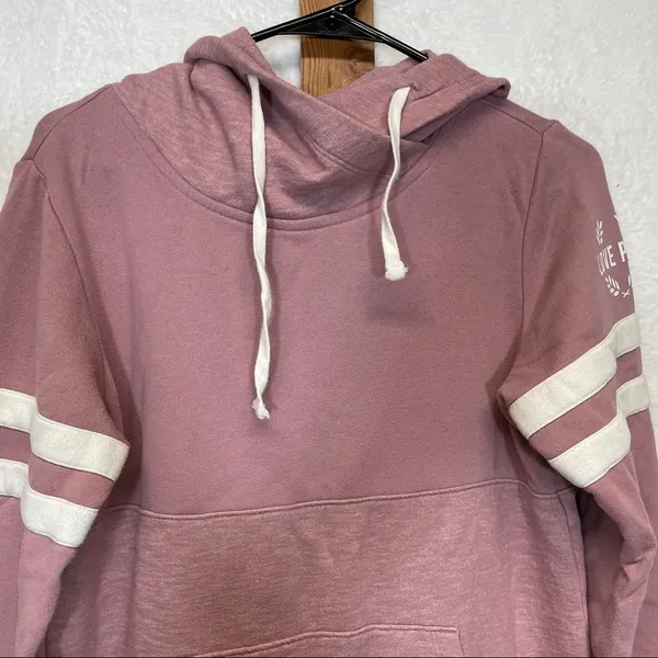 Pink Victoria’s Secret Dusty Pink & White Athletic Stripes ‎ Pullover Hoodie XS - Image 2