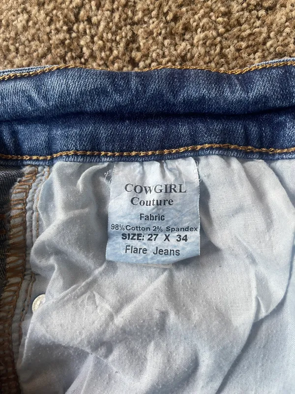 Boutique Cowgirl Couture Distressed Flare Jeans - Image 4