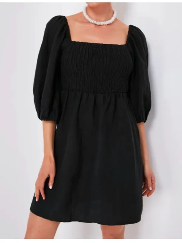 Tuckernuck Black Smocked Puff-Sleeve Mini Dress - Image 2