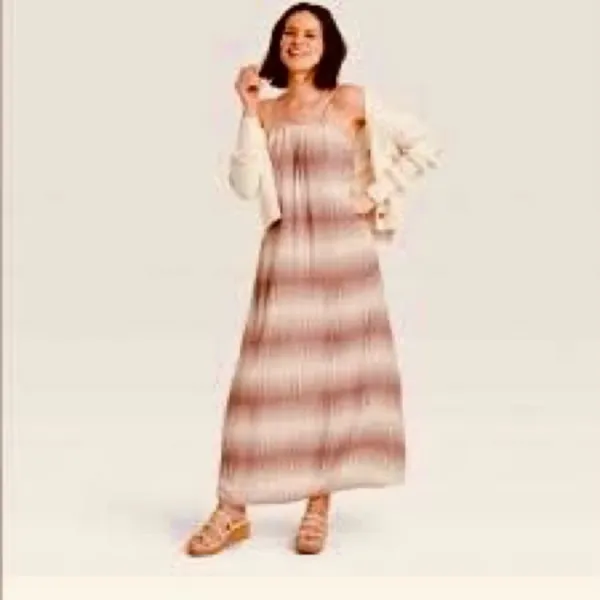 A New Day Brown & Cream Striped Maxi Dress | Boho Ikat Print Sleeveless L/XL - Image 8