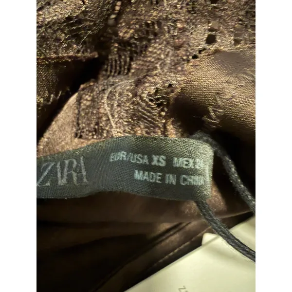 Zara Collection Y2K Lace Tank Dress‎ Satin Brown Fairy Festival Asymmetrical - Image 9