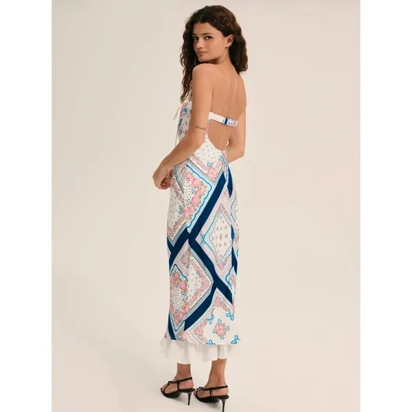 For Love & Lemons Daisy Mae Strapless Satin Patchwork Midi Dress Size 1X NWT - Image 2