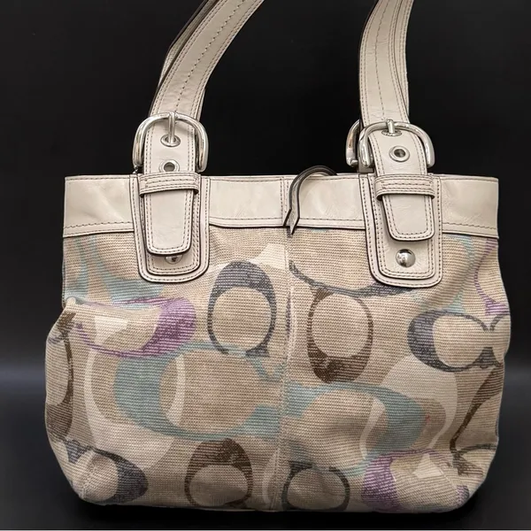 COACH 16591 Soho Linen Op Art Tote Multicolored Jacquard Canvas Shoulder Bag - Image 3