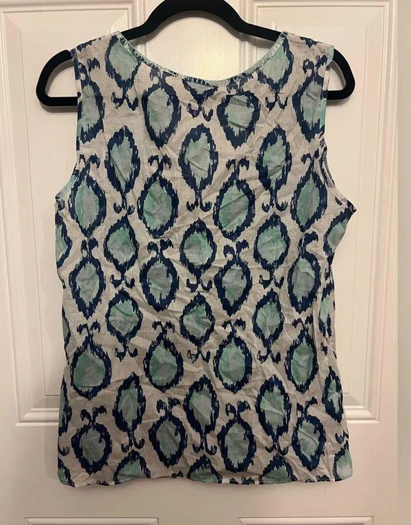 Lilly Pulitzer Sleeveless Lauren Top in White and Blue Hook You In Size XL - Image 5
