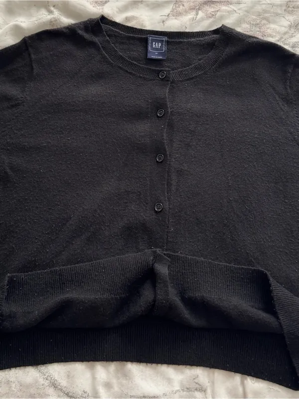 GAP Black wool blend Button-Up Long Sleeve Crew Cardigan, size XL minimalist - Image 13