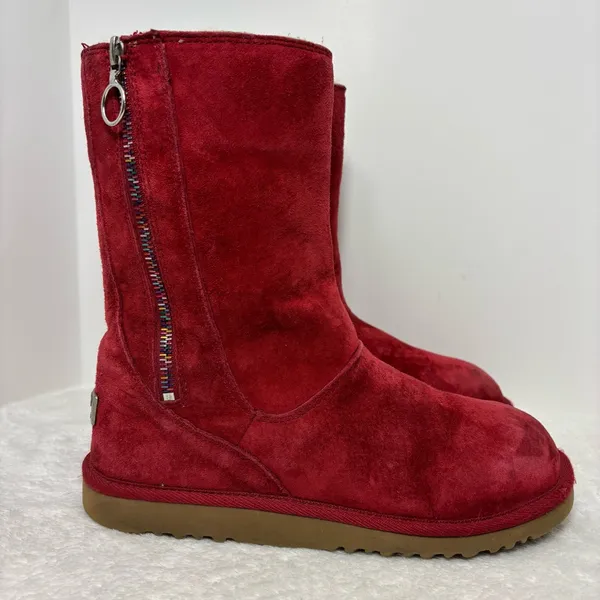 UGG Australia Peyton Red Boots with Rainbow‎ Zippers Size 5 - Image 2