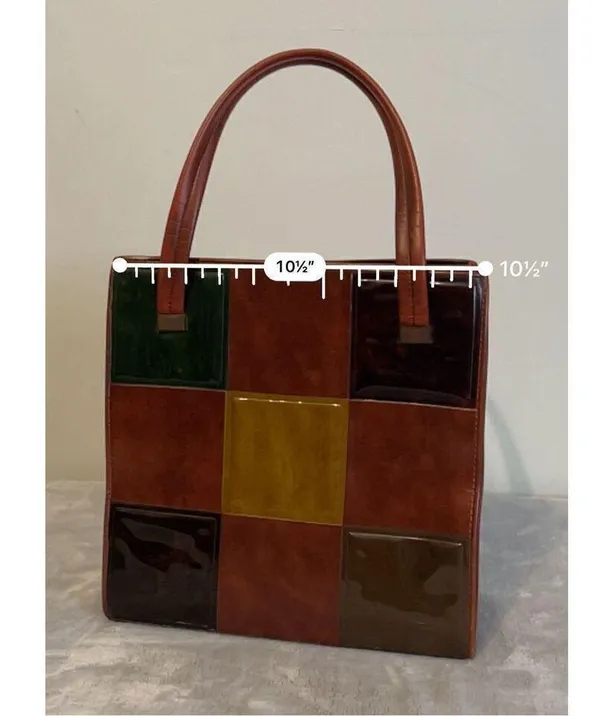 VTG Square Patchwork Carry all Tote Purse 60s 70s Authentic Vintage - Image 9
