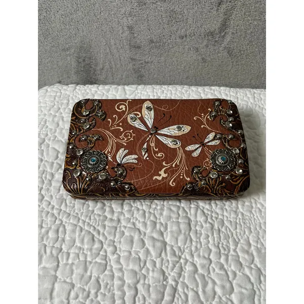 Western Dragonfly Studded Shoulder Bag Wallet Set Tooled Boho Cowgirl Purse - Image 9