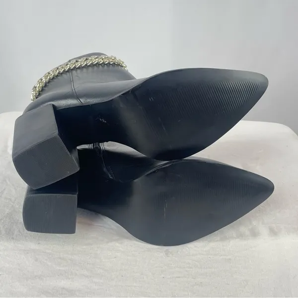 Steve Madden Perlina Bootie Leather Gold Chain‎ Boot in Black Size 8.5 - Image 5