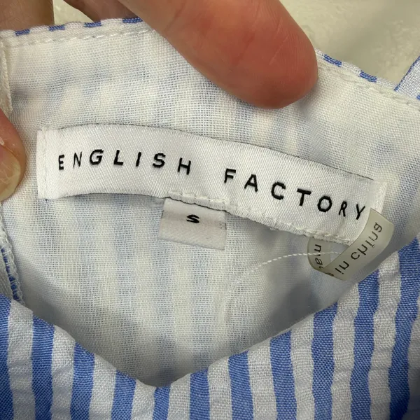 English Factory Blue White Stripe Seersucker Pattern Tier Knot Front Maxi Dress - Image 7