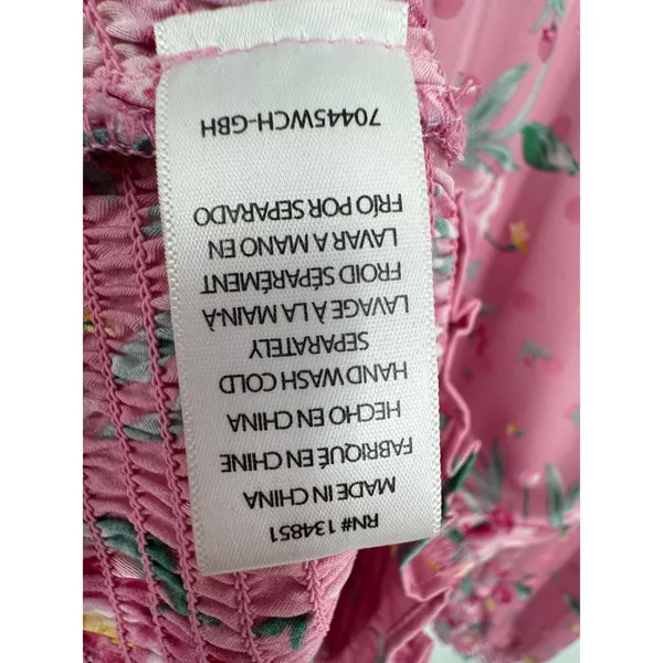 Wayf blouse women's large smocked high neck satin floral balloon sleeve pink - Image 7
