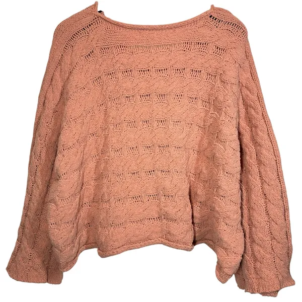 POL Sweater Cable Knit Oversized Pullover Peach Pink Womens Size Medium - Image 2
