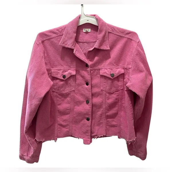 POL Barbie pink corduroy distressed jagged edge jacket size Medium - Image 2