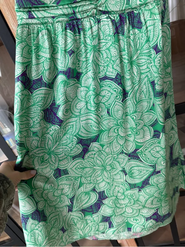 Y2K Alice & Trixie 100% Silk Halter mini Dress kelly tropical Floral Print vneck - Image 6