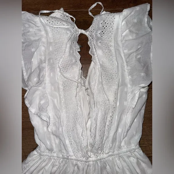 American Eagle Outfitters Eyelet Ruffle White Backless Romper - Image 4