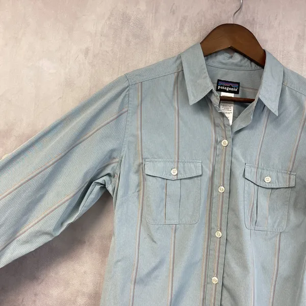 Patagonia Womens La‎ Reina Button Down Shirt Size 8 Striped Hiking Gorp Granola - Image 5