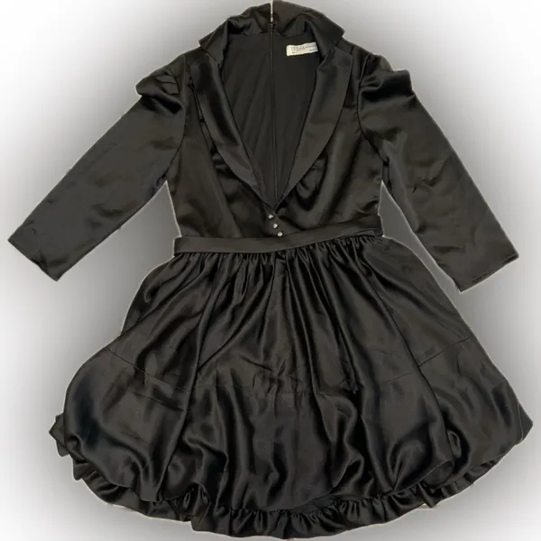 Nwot Mac Duggal 26913 Black Satin A-Line Collar Blazer Belted Mini Dress 4 - Image 4