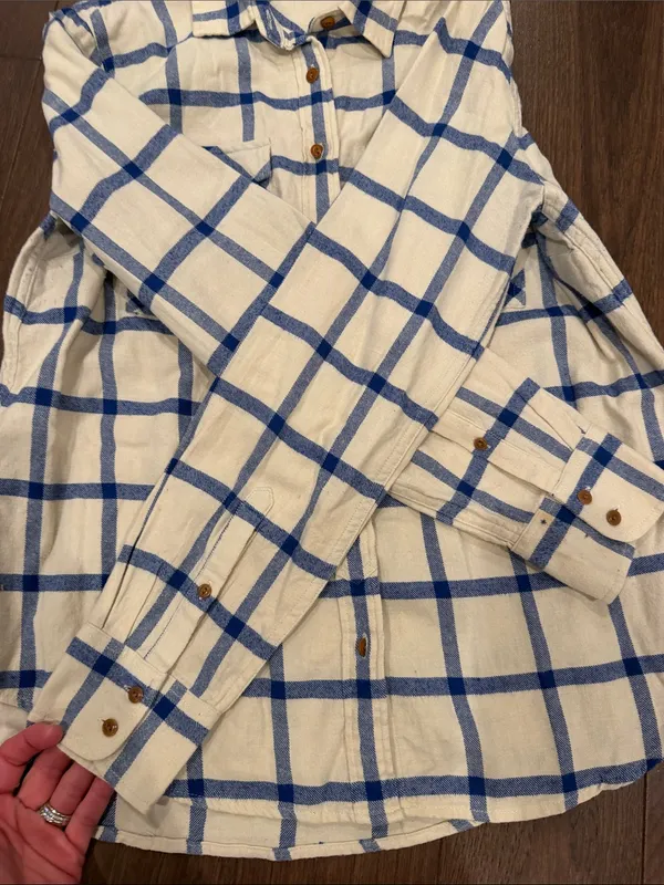 J. Crew Cream and Blue Large Windowpane Button-Down Shirt Size 10 - C1-612 - Image 5