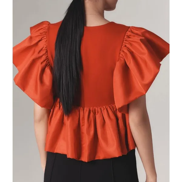 Anthropologie Sunday In Brooklyn Red Short Sleeve Babydoll Blouse Size M - Image 2