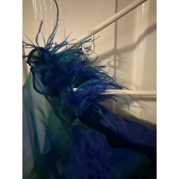 NWT Blue Green‎ Watercolor Organza Maxi Dress Feather fairycore gala mermaid - Image 3