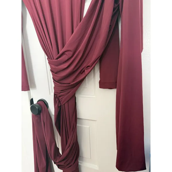 Bardot Alix Maxi Long Sleeve Turtleneck Draped Sash Ruched tie front dress US 6 - Image 8