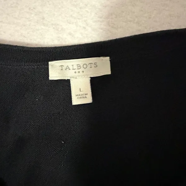 Talbots Womens Black Cotton Swiss Dot Textured Button Front Cardigan Size L - Image 2