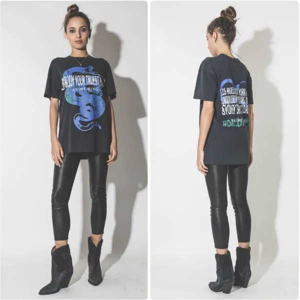 Anine Bing Walker Viper Blue Snake Tee in Washed Black, Size Medium - Image 17