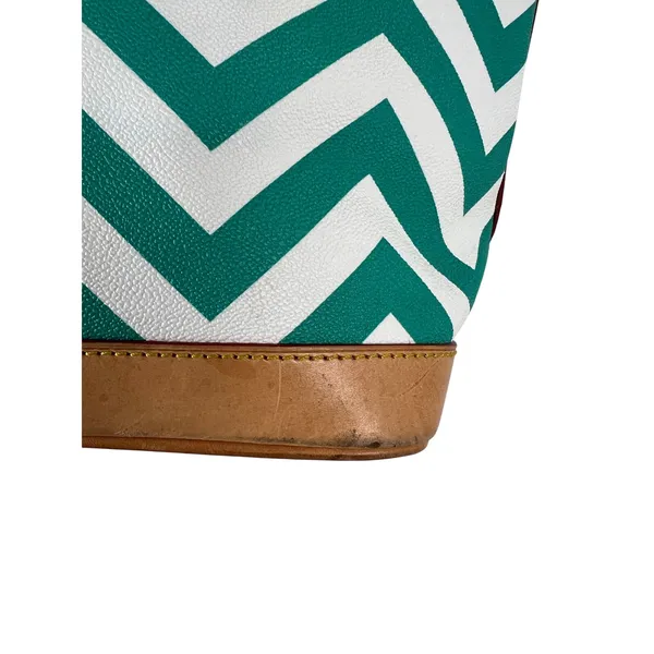 Dooney & Bourke Chevron Tote Bag Teal White Leather Trim Shoulder Bag & Wristlet - Image 14