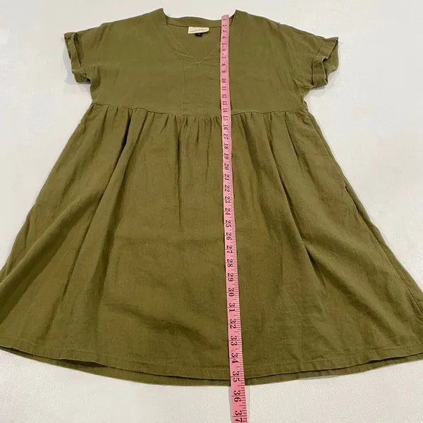 Universal Thread Olive Green V Neck Babydoll Dress Women XS Short Sleeve Pockets - Image 5