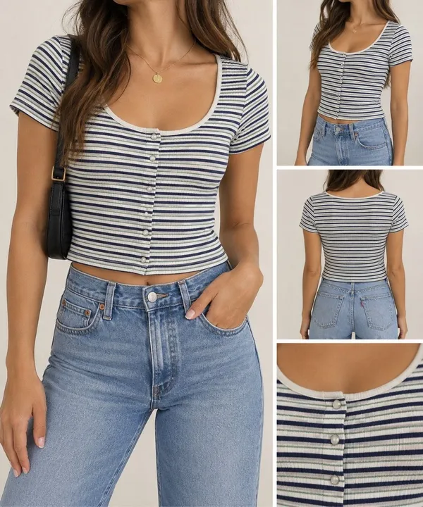 Levi’s Striped Ribbed Button Front Top Medium Y2K Baby Tee - Image 2