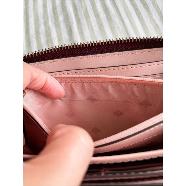 Kate Spade Cameron Large Zip Around Wallet Rose Smoke Wine Colorblock Accordion - Image 8