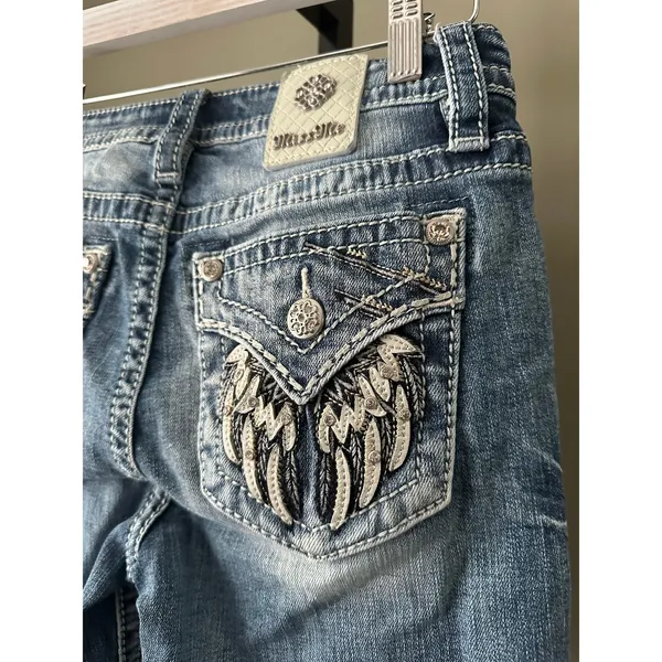 Miss Me Mid Rise Boot Cut Rhinestone Jeans Size 27 Womens - Image 6