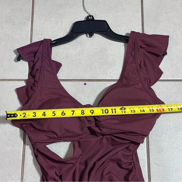 Charmo Women Maternity‎ Burgundy Ribbed Swimsuit One Piece size L - Image 11