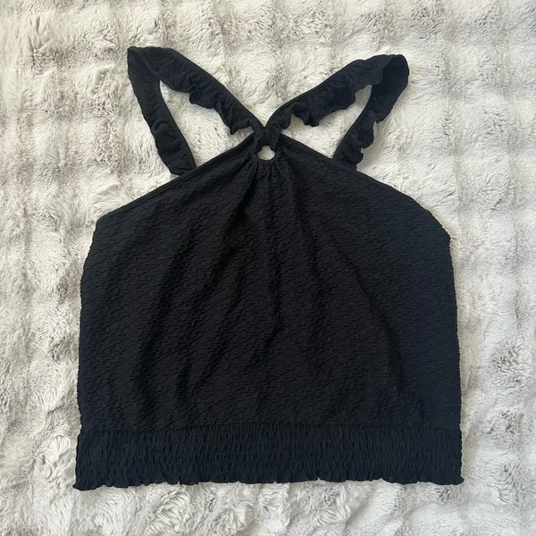 By Anthropologie Marisol Ruffled Halter Blouse black size XL - Image 3