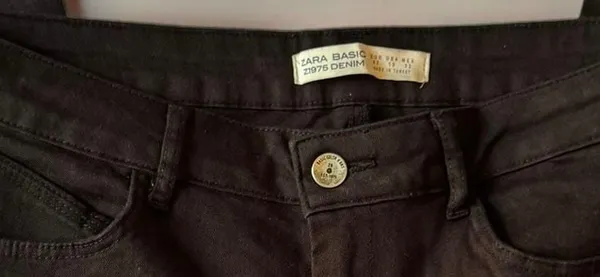 Zara Basic Z1975 Denim Black Skinny Jeans with Red and White Side Stripe - Image 2