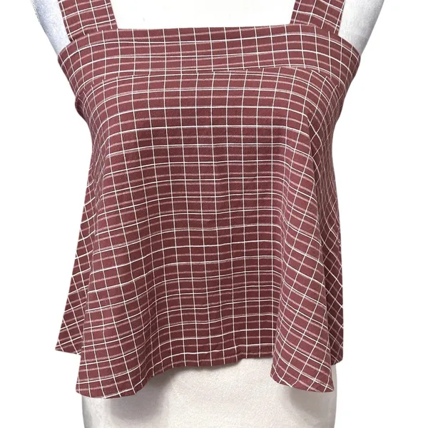 Torio Mauve Pink Grid Check Square Neck Tank Top Sleeveless A Line S Casual Boho - Image 4