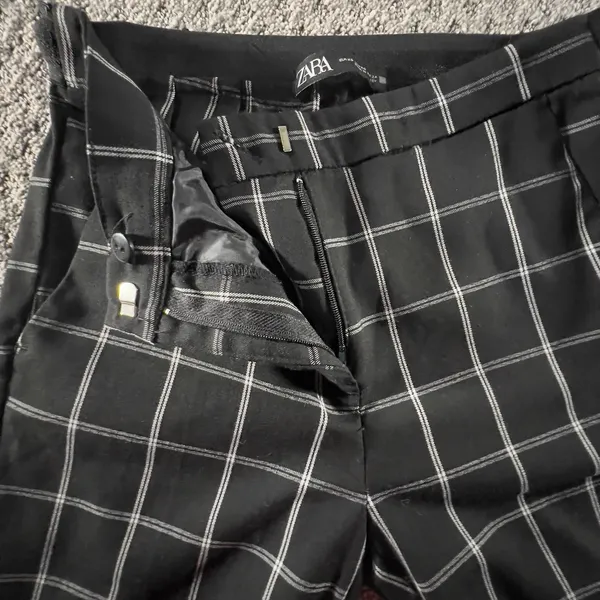 ZARA Women's Black White Windowpane Plaid Slim Ankle Dress‎ Pants Size XS - Image 5