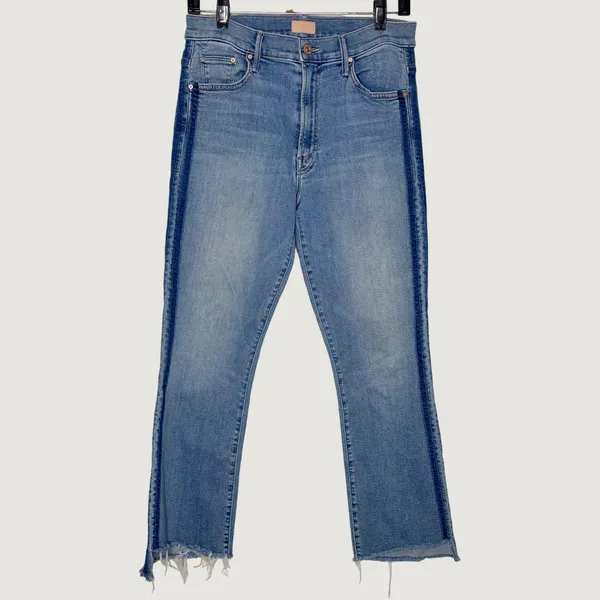 MOTHER The Insider Crop Step Fray Jeans Women 30 Light Kitty Rager Side Stripe - Image 2