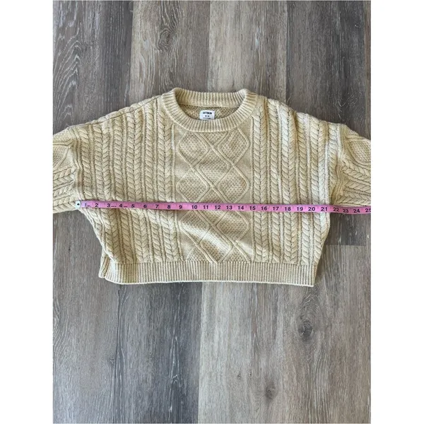 Cotton On Cream Cable Knit Cropped Sweater Fisherman Pullover Womens Size Medium - Image 11