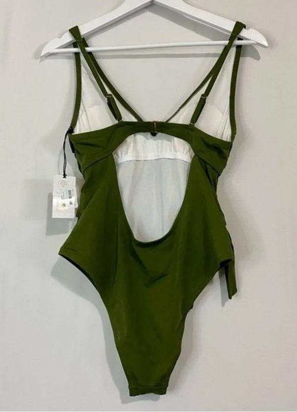 Shade & Shore Women’s One Piece Side Tie Swimsuit Green Size Medium NWT FLAW - Image 5