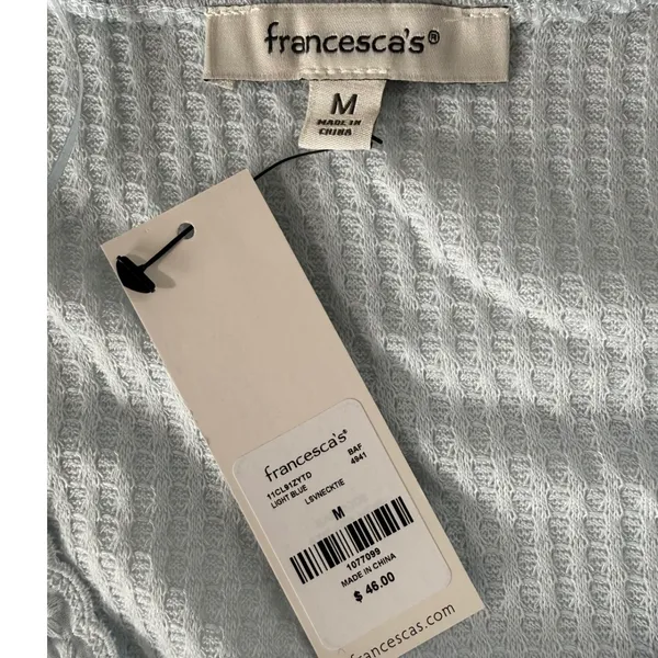 Francescas Light Blue Waffle Knit Peplum Top Tie Front Thermal Medium‎ NWT - Image 4