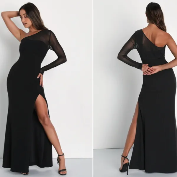LULU's Prom Wedding Sexy Chic Modern Minimalistic Chic One Shoulder Maxi Dress - Image 2