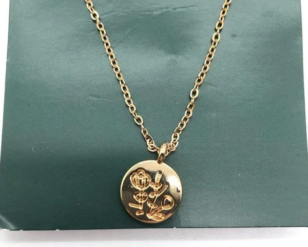 Wild Fable Necklace Disc Pendant Flower Gold Tone - Image 2