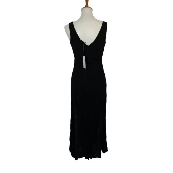 Shinestar Black Crinkle Sleeveless Maxi Dress Women's Small V-Neck Boho‎ Style - Image 5