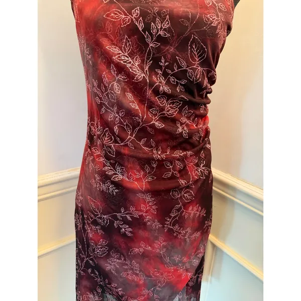 Vintage Y2K Candy Rocket Red Black Glitter Floral Asymmetrical Mesh Dress Whimsy - Image 3