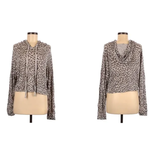 OLIVACEOUS Animal Print Lightweight Wool Blend Leopard Print Hooded Pullover - Image 11