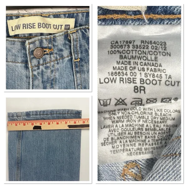 Gap Low Rise Boot Cut Denim Jeans Light‎ Wash Size 8R Cotton Patch Pockets - Image 8
