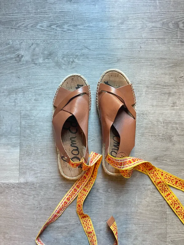 Sam Edelman Alisha Espadrille Leather Flat Sandals Ankle Tie Size 7 - Image 4